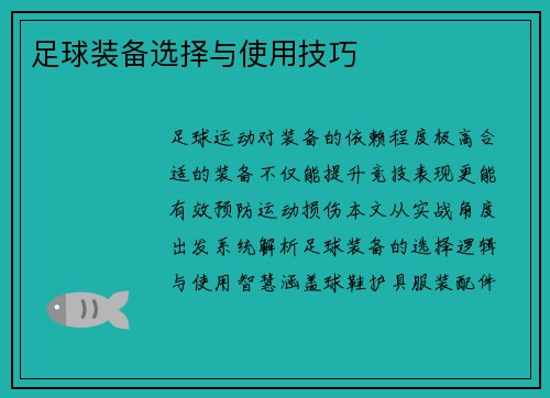 足球装备选择与使用技巧